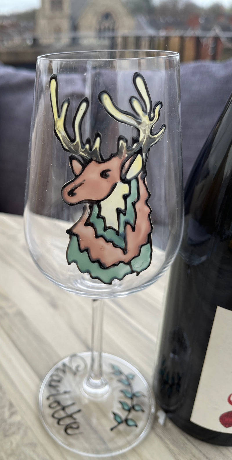  Personalised Hand painted stag wine glass 