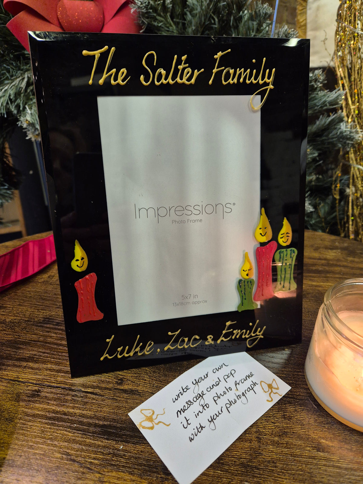 Personalised Hand Painted Festive Christmas cute family candle frames 2 sizes 4"x6" or 5"x7