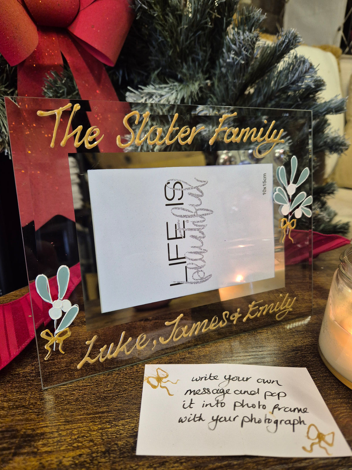 Personalised Hand Painted Christmas Festive HollyPicture Frames 2 Sizes 6"x5" or 7"x5"