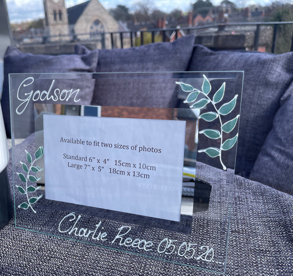 Personalised Godson Christening Leaf 7"x5"