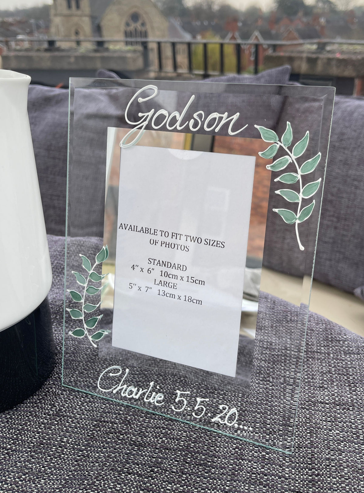 Personalised Godson Christening Leaf Port 5"x7"