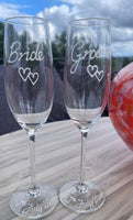 Bride & Groom Wedding Gift Champagne Glasses: (Hearts)