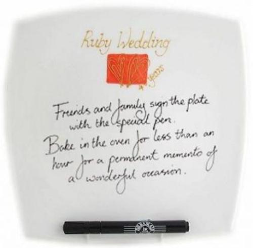 40th Wedding Anniversary Signature Plate: (Hearts/Sq)