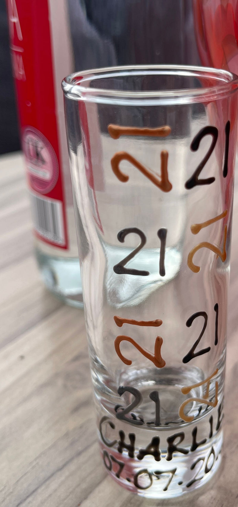 Personalised 21st Birthday Tall Shot Drinking Glass (Brush)