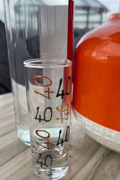 40th Birthday Glass Shot Glass: (Brush)