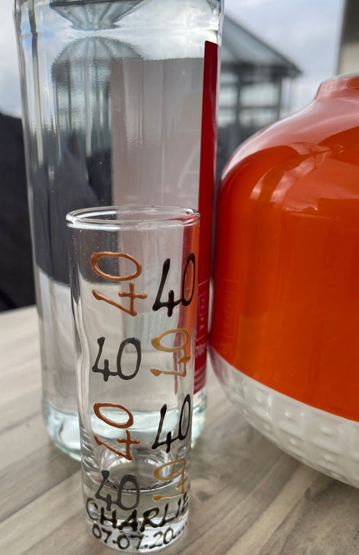 40th Birthday Glass Shot Glass: (Brush)