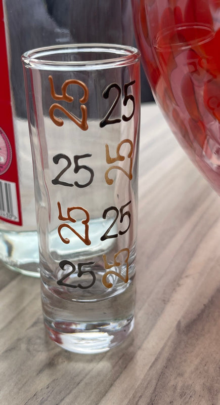 25th Birthday Gift Shot Glass: (brush)