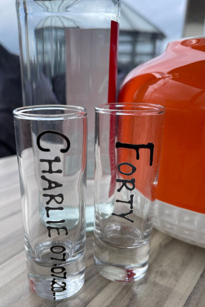 40th Birthday Tall Shot Glass: (Black/Silver)