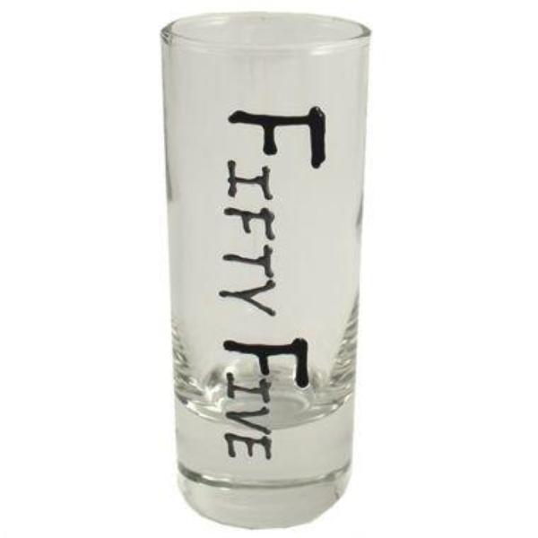 55th Birthday Gift Shot Glass: (Blk/Silv)