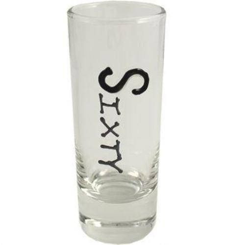 60th Birthday Tall Shot Glass: (Black/Silver)