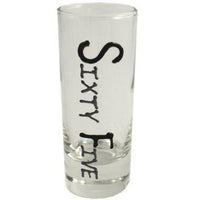 65th Birthday Tall Shot Glass: (Black/Silver)