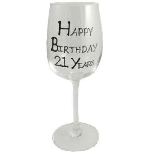 21st Birthday Wine Glass Blk/Sil