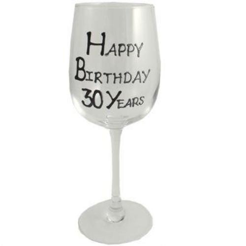 30th Birthday Wine Glass Blk/Sil