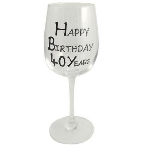 40th Birthday Wine Glass Blk/Sil