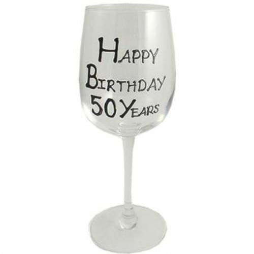 50th Birthday Wine Glass Blk/Sil