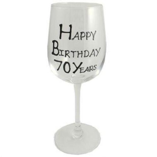 70th Birthday Wine Glass Blk/Sil