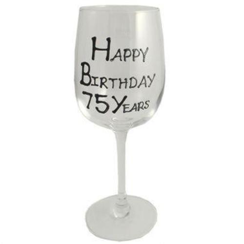75th Birthday Wine Glass Blk/Sil
