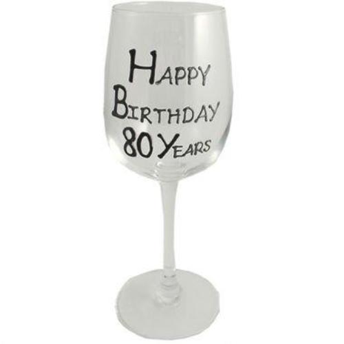 80th Birthday Wine Glass Blk/Sil
