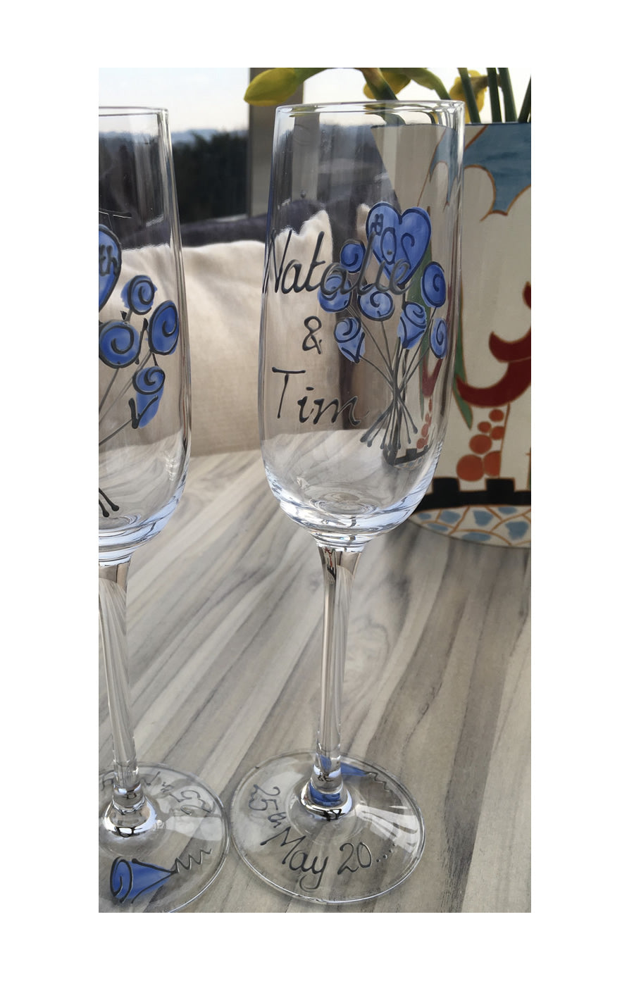 Personalised 20th Anniversary Fluted Glasses Flower