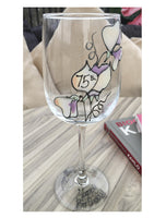 75th Birthday Gift Wine Glass: (Sweet Pea)