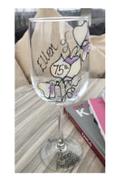 75th Birthday Gift Wine Glass: (Sweet Pea)