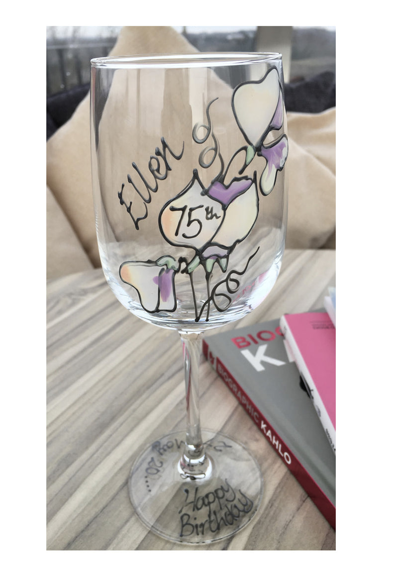 Personalised 75th Birthday Sweet Pea Wine Glass