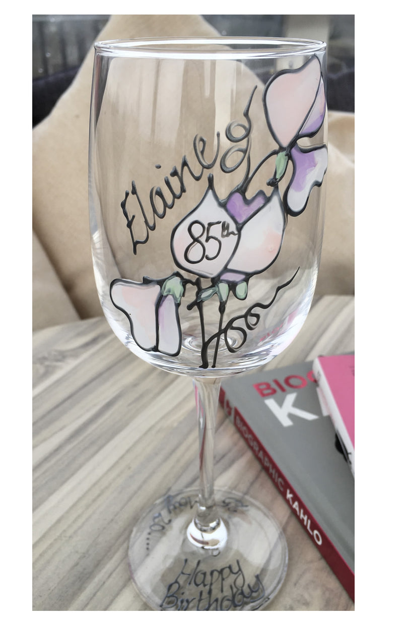 Personalised 85th Birthday Sweet Pea Wine Glass