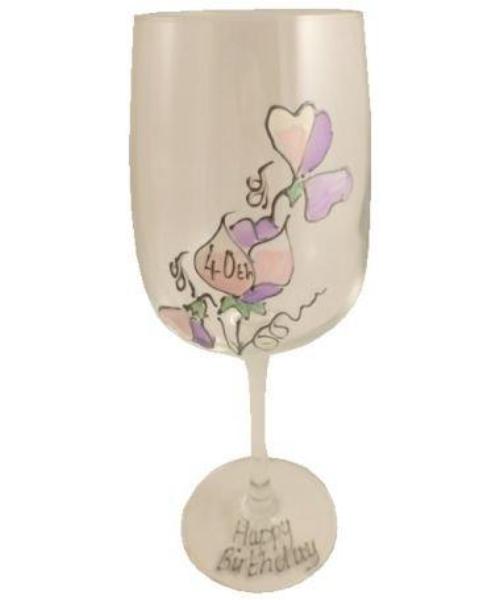 Personalised 40th Birthday Wine Glass: (Sweet Pea)