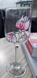 50th Birthday Gift Wine Glass: (Sweet Pea)