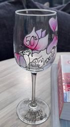 Personalised 50th Birthday Wine  Glass sweet Pea