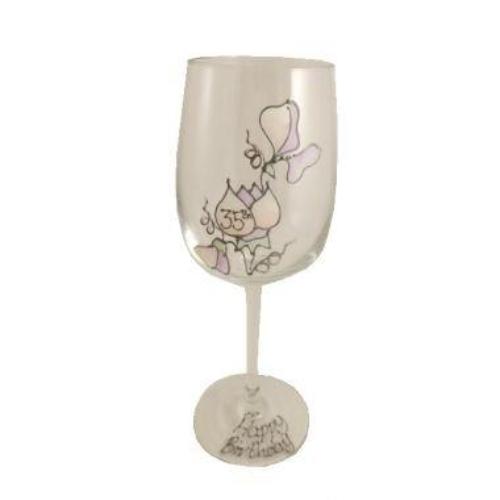 35th Birthday Gift Wine Glass: (Sweet Pea)