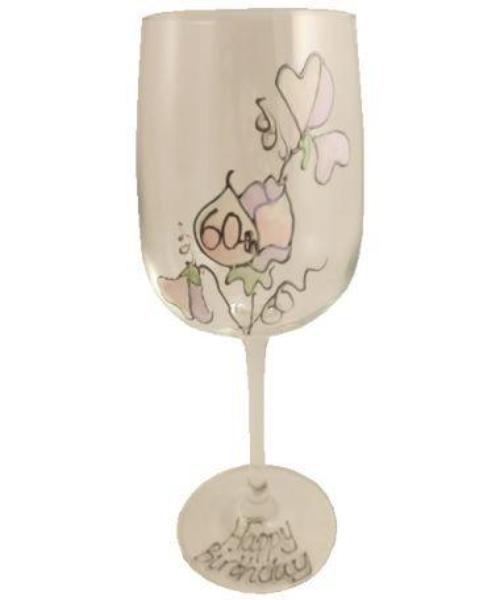 60th Birthday Wine Glass Sweet Pea