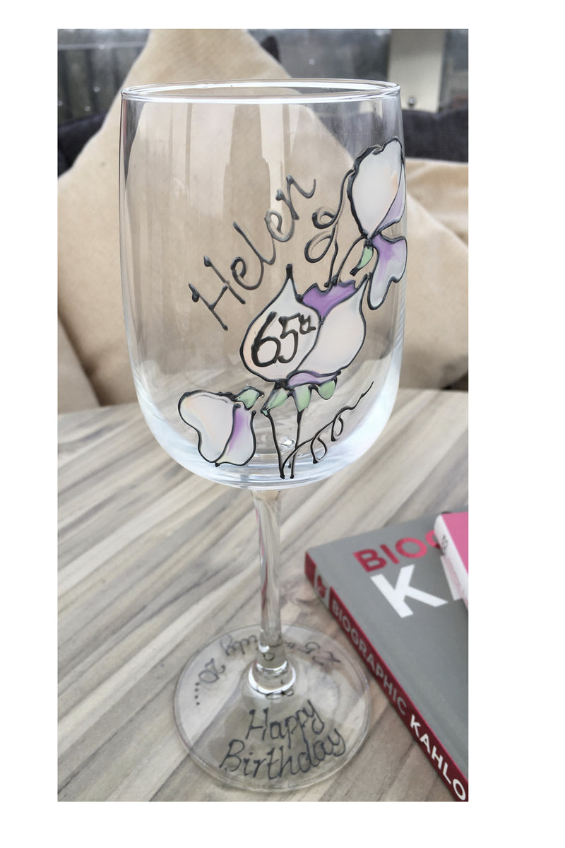 Personalised 65th Birthday Sweet Pea Wine Glass