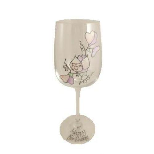 55th Birthday Gift Wine Glass: (Sweet Pea)
