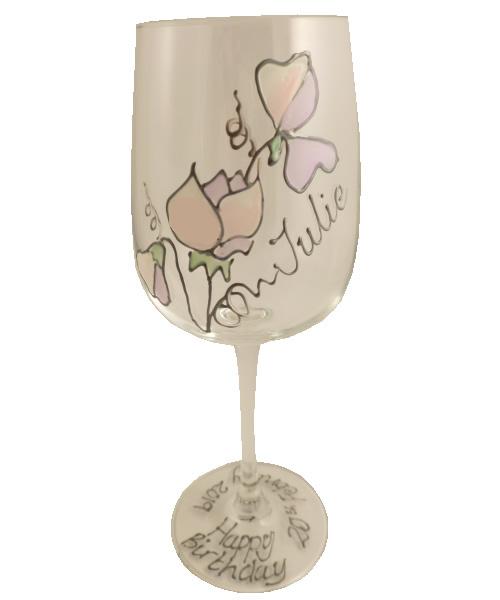 Personalised 30th Birthday Wine Glass: (Sweet Pea)