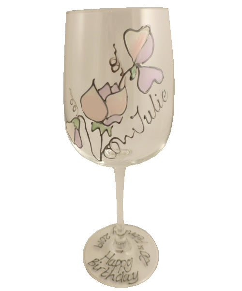 21st Birthday Gift Wine Glass: (Sweet Pea)
