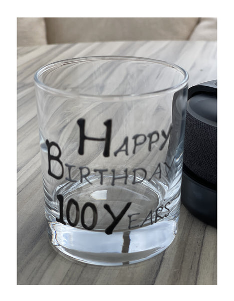 100th Birthday Gift Whisky Glass: (Blk/Sil)