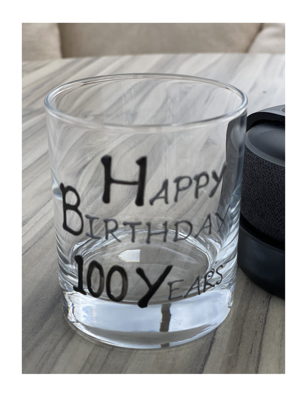 100th Birthday Gift Whisky Glass: (Blk/Sil)