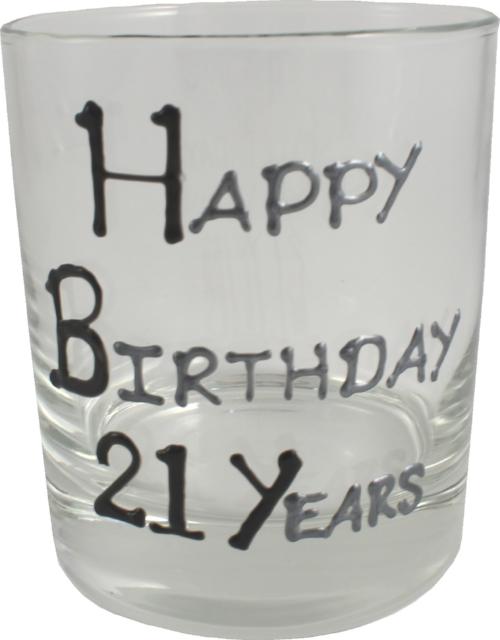 21st Birthday Whisky Glass Blk/Sil