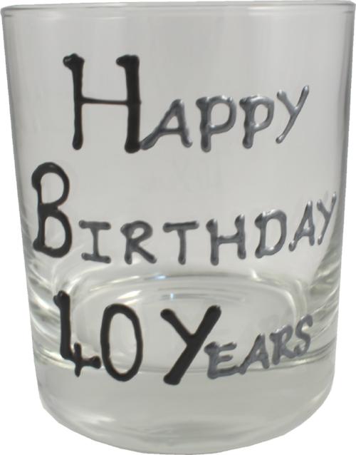 40th Birthday Whisky Glass Blk/Sil