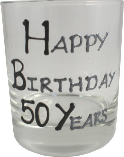 50th Birthday Whisky Glass Blk/Sil