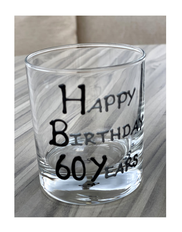 60th Birthday Gift Whisky Glass: (Blk/Sil)