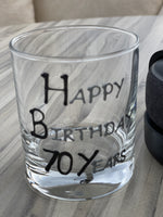70th Birthday Gift Whisky Glass: (Blk/Sil)
