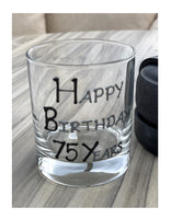 75th Birthday Gift Whisky Glass: (Blk/Sil)