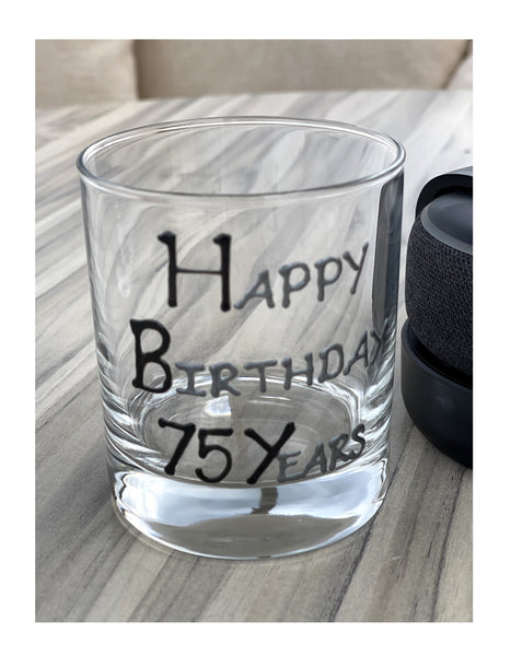75th Birthday Gift Whisky Glass: (Blk/Sil)