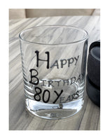 80th Birthday Gift Whisky Glass: (Blk/Sil)