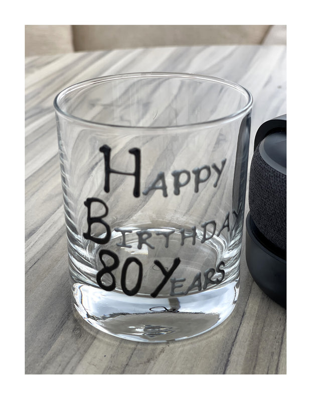 80th Birthday Gift Whisky Glass: (Blk/Sil)