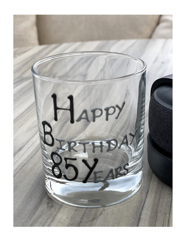 85th Birthday Gift Whisky Glass: (Blk/Sil)