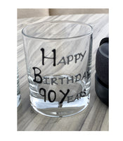 90th Birthday Gift Whisky Glass: (Blk/Sil)