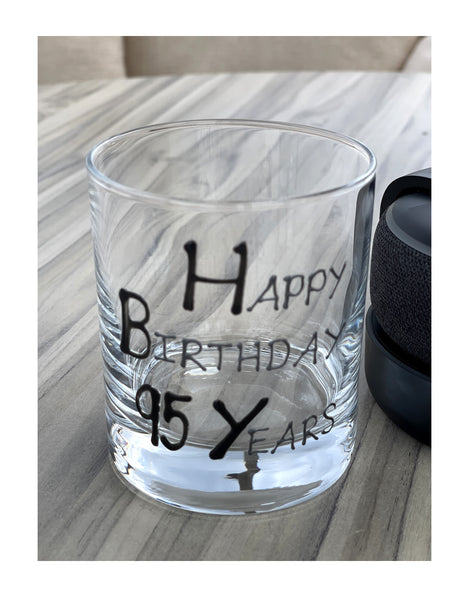 95th Birthday Gift Whisky Glass: (Blk/Sil)